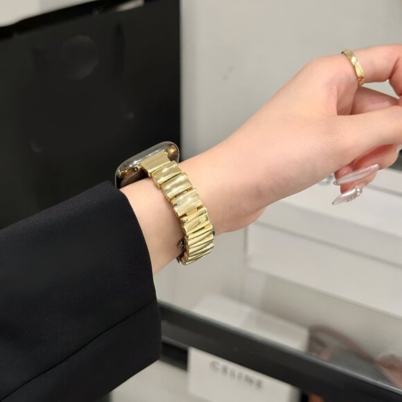 Apple Watch Band Stylish Adjustable Slim Strap Silver Stainless Band - Gold - Picture 3 of 4